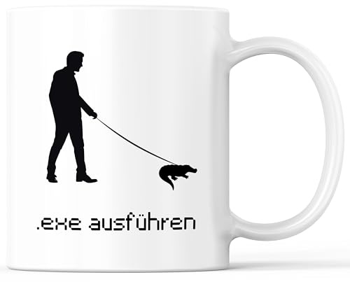 Tasse mit Spruch .exe ausführen Informatik Becher Informatiker IT Systemtechniker - lustiges Geschenk - Kaffeebecher als Geschenkidee - Kaffeetasse 330ml - Weiss