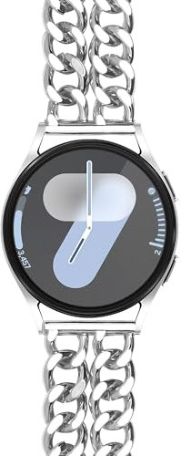 Ocaer Compatible with Samsung Galaxy Watch 7/FE/6/5/4 40mm 44mm, 6 Classic 43mm 47mm - Chain Metal Strap for Watch 5Pro/4 Classic (Silver)