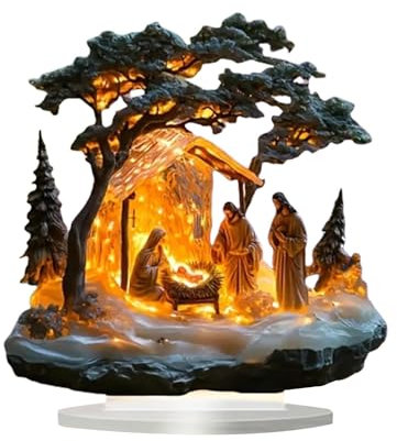 Conjunto de Belén Iluminado, Conjuntos de Belén de Navidad, Decoraciones de Figuras de Escritorio de Belén de Acrílico, Figuras Creativas de La Escena del Festival de Jesús, Belén de Mesa de Navidad