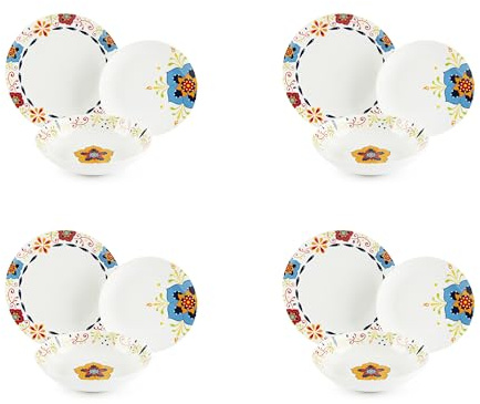 Excelsa Tex Mex Tellerservice 12-teilig, Porzellan, Set für 4 Personen, mehrfarbig
