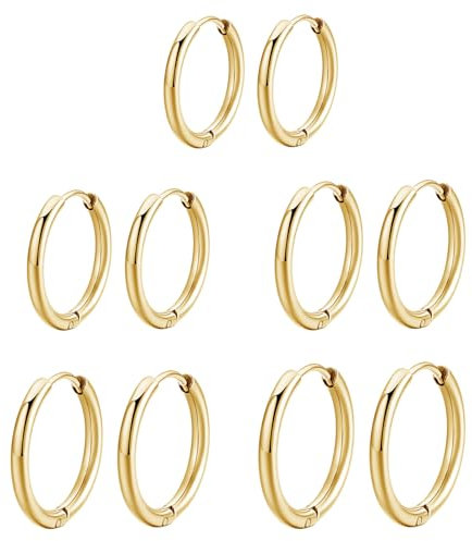 5 Paar Ohrringe Gold Set,Creolen Goldene Damen Ohrringe Gold Creolen, Damen Für Mehrere Piercings 6 8 10 12 14mm