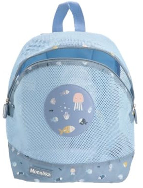 Monnëka Mochila Infantil Antiarena | Ligera y Transpirable, Rejilla de Secado Rápido, Tirantes Ajustables y Acolchados, Ideal para Toallas y Juguetes de Playa | Fishes