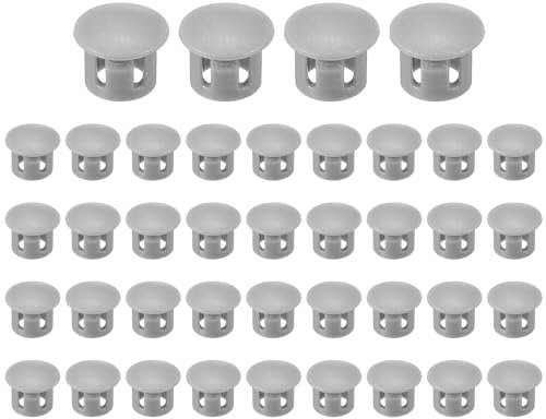 PATIKIL 8mm/5/16 Plastic Hole Plugs, 40 Pcs Flush Type Round Plug Snap in Locking Screw Hole Covers Insert End Caps for Furniture Cabinet Kitchen Door Shelves, Grey