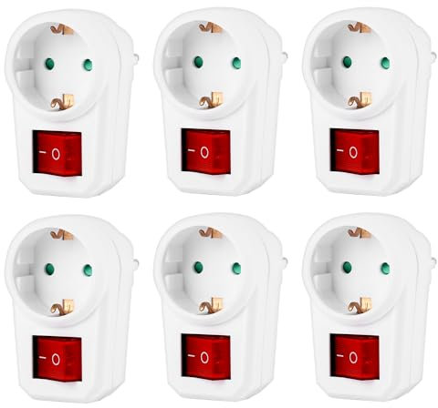 CILIA Steckdose mit Schalter, Kindersicherung und Schutzkontakt - Schuko Zwischenstecker weiß - Energiesparender beleuchteter Schalter für 230V - Stromsparende Steckdosenadapter (6)