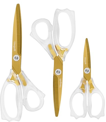 Uaugulft Acrylschere, Scharfe Titanbeschichtung Klingen mit ergonomischem ABS-Griff, Mehrzweckschere 3er Set, geeignet für Nähen und Haushalt, klar und goldfarben