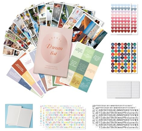Lrocotanc Vision Board Set - 270 Traumtafel Karten mit Board | DIY Visionboard Kit mit Buchstaben & Sticker Zubehör. Laminierte Karten für 30 Themen wie Karriere, Reisen & Familie.