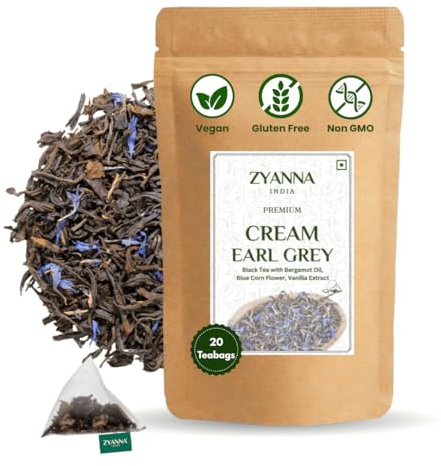 ZYANNA Cream Earl Grey Tea Bags | 20 Count | Bergamot & Vanilla Black Tea