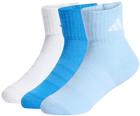 adidas Unisex Kids CUSHIONED SPORTSWEAR ANKLE SOCKS 3 PAIR PACK, glow blue/white/ray blue, 4-5 Years