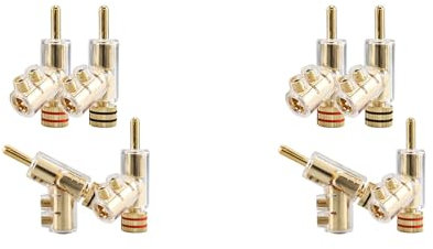 Eeuye 8Pcs Banana Plugs 45 Degree Angled Banana Connectors Screw Locking Connectors for AV Receiver,Amplifier,Speaker Gold