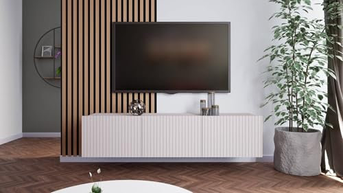 Generisch RTV-Schrank 150 cm Beige – TV-Board mit geriffelter Front – Wandmontage möglich – Modernes Lowboard für Wohnzimmer – Viel Stauraum & Elegantes Design – Stabil & hochwertig