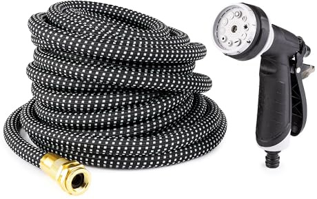 Baricus Gartenschlauch mit Handbrause – flexibel & dehnbar auf 20 m oder 30 m – Schlauch mit 10-fach Brause, Durchflussregler & Adapter – ultraleicht, robust & platzsparend - B-Ware (30 Meter)