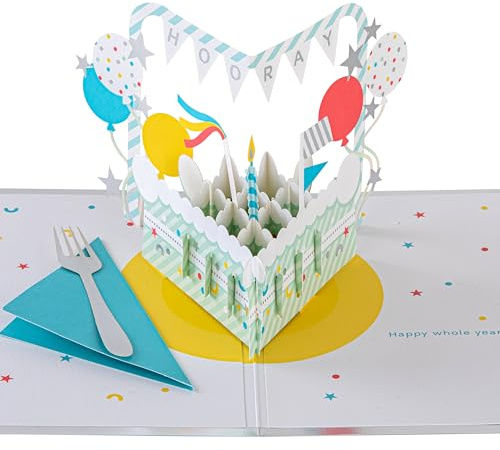 Hallmark 3D Pop Up Birthday Card, Cake Design, Silver Foil Details | Birthday Wishes, Popped Up Card Measures 10cm X 23.8cm X 17.3cm, Recyclable, Signature Silver Foil Lined Envelope