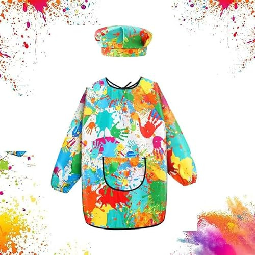 Ayucanpeng Malschürze Kinder,Wasserdichte Malschürze,Einstellbare Tuschkittel für, langärmlige Malschürze mit großen Taschen, wasserdichte Malabdeckung für Jungen und Mädchen im Alter von 7–12 Jahren
