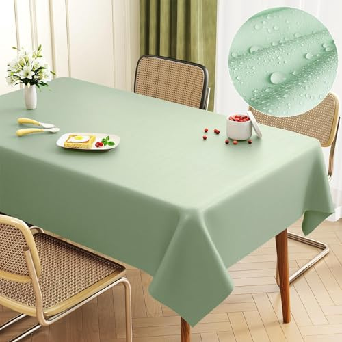 Uniclife Nappe en plastique rectangulaire, 140 × 200 cm, résistante à l'eau, à l'huile, aux taches et aux plis, nappe verte pour pique-nique, nappe en plastique pour mariage et fête