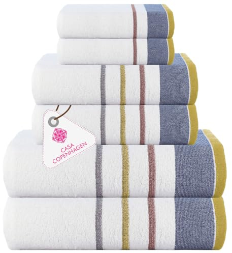 Casa Copenhagen 6-teiliges Badehandtuch-Geschenkset, 600 g/m²,Charcoal | White bay 100% reine ägyptische Baumwolle: 2 Badetücher, 2 Handtücher, 2 Waschlappen(Geschenkset Damen & Herren)