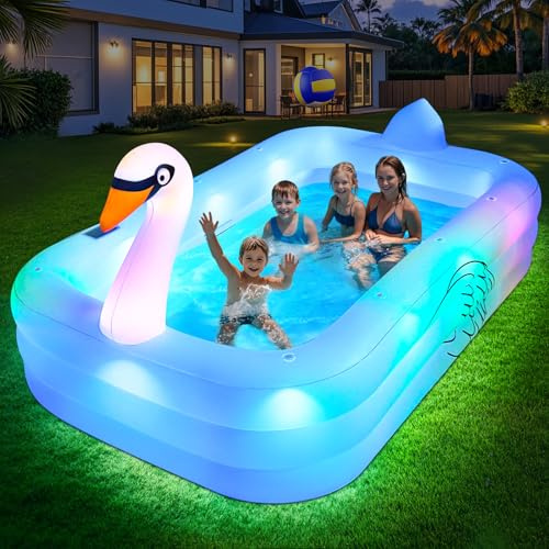 ChlorBlu Aufblasbarer Pool mit Beleuchtung, Solar Swan Aufblasbarer Swimmingpool für Kinder, Großer Aufblasbarer Pool für Erwachsene, 255x160x50cm Familienpool Aufblasbar Planschbecken für Garten
