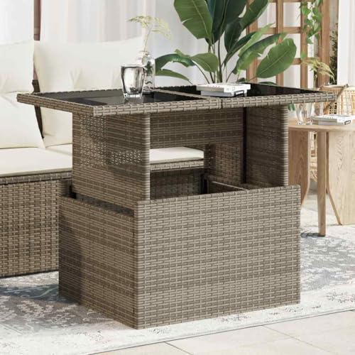 Owoxanthellate Gartentisch klappbar ausziehbar 100x55x73 cm PE-Rattan mit Glasplatte grau wetterfest für Balkon Terrasse Camping