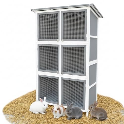 Melko Kaninchenstall Hasenstall XXL 6 Boxen wetterfest 180x102x48 cm Holz | imprägniertes Fichtenholz mit Dach, Edelstahlscharniere, engmaschige Gitter, getrennte Aufzucht nach Alter und Geschlecht