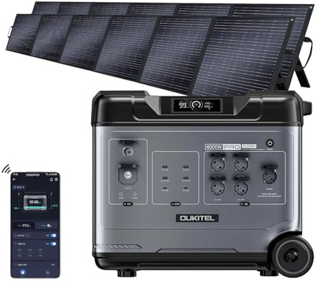 OUKITEL P5000 Pro 4000W Tragbare Powerstation mit 2x500W Solarpanel, 5120Wh Solar Generator, LiFePO4 Batterie, 1,2 Std Vollladung, 15 Ausgang, APP, Portable Power Station für Camping, Reisen, Wohnung