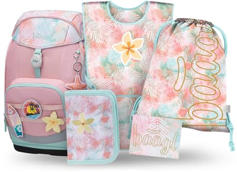 Baagl Airy Plus Schulranzen-Set 5-teilig, 25 l, ab 130 cm (Sunset) | Isoliertes Snackfach; Magnetverschluss; Brust- und abnehmbarer Hüftgurt
