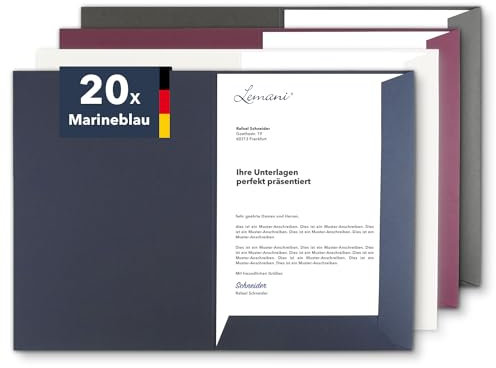 Präsentationsmappe A4 in Marineblau (20 Stück) - sehr stabiler 375 g/m² Premium-Karton - direkt vom Hersteller STRATAG - Dokumentenmappe Mappe A4 Angebotsmappe Pappmappe Projektmappe