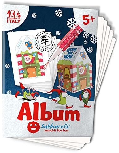 Sabbiarelli – Album Maison de Noël 3D | Feuilles Adhésives pour Sand Art | Contient 5 cartes A5 pour créer 1 Addobbo di Noël 3D | 100% Made in Italy | 5-12 ans | SABLE COLORÉ NON INCLUS