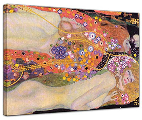 Bilderdepot24 Bild auf Leinwand | Gustav Klimt - Wasserschlangen II (1906-07) in 120x90 cm als Wandbild | Wand-deko Dekoration Wohnung alte Meister | NEU-180206-120x90-w2