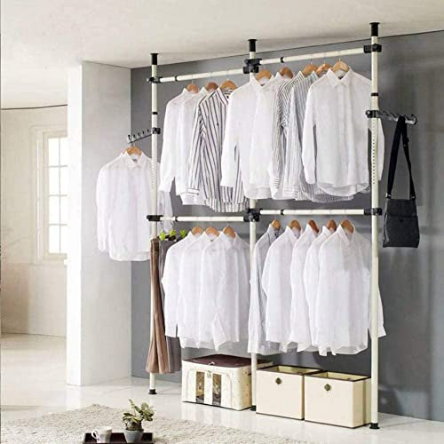 SOULONG DIY Portant à vêtements Portable et très résistant, Porte-Manteau télescopique Organisateur de penderie de penderie Mobile Tringle et Barres en Acier Inoxydable, 3 Poles 4 Bars