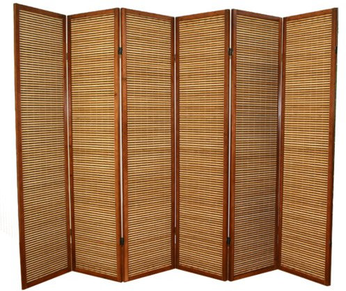 PEGANE Paravent en Bois Brun avec Bambou de 6 pans