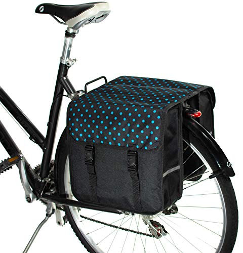 BikyBag Classic – Doppelte Fahrradtasche – 26 L Wasserabweisende Gepäckträgertasche | Fahrradtasche für Pendler & Einkauf (Classic - Blauer Tupfen)