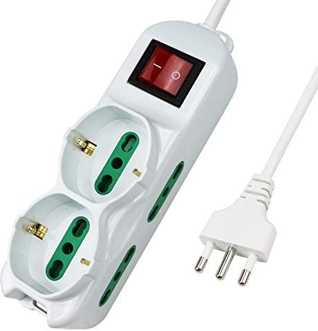 Extrastar Ciabatta Multipresa elettrica 6 Posti 2 polivalenti (schuko 10/16A) 4 bivalenti 10/16A, Colore bianco, Cavo 1.5 m - Spina 16A