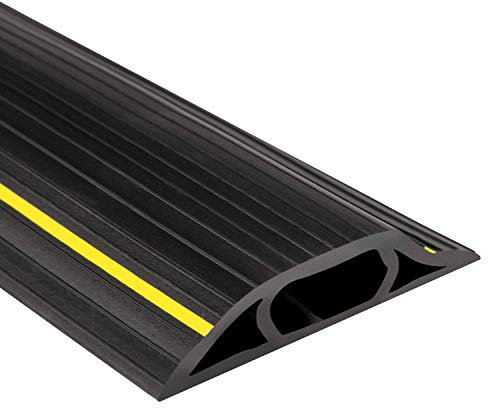 Electriduct High Visibility Plastic Flexible Floor Cord Cover 3 Channel and Wire Concealer - Includes Double Sided Tape - 5 Feet - Black with Yellow Stripe