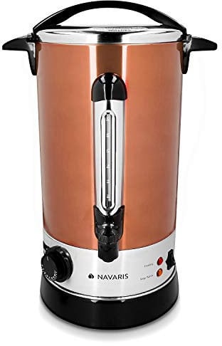 Navaris Glühweinkocher Heißwasserspender aus Edelstahl - 10l - mit Thermostat Füllstandanzeige Zapfhahn - Glühwein Heißgetränkeautomat Kupfer