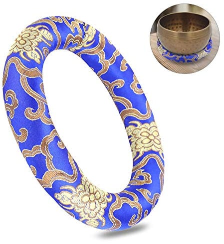 Singing Bowl Pillow Ring Cushion Pillow Silk Brocade 16cm Silk Brocade Round Meditation Singing Bowl Cushion Ring Pillow for Tibetan Singing Bowl Hand Made Nepal(Blue)