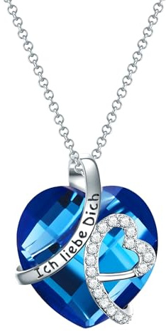 Rafaela Donata Damen Kette Messing | Silber-Optik, Ankerkette, Zirkonia, weiß, Herz mit Spruch Ich liebe Dich, Karabinerverschluss