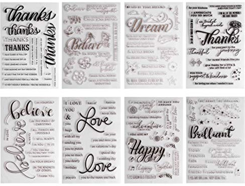 8 Stück Klare Silikonstempel Englisch Wörter Vorlage Stempel für Karten Machen Fairy DIY Handwerk Sammelalbum Prägung Album Gemischten Stil