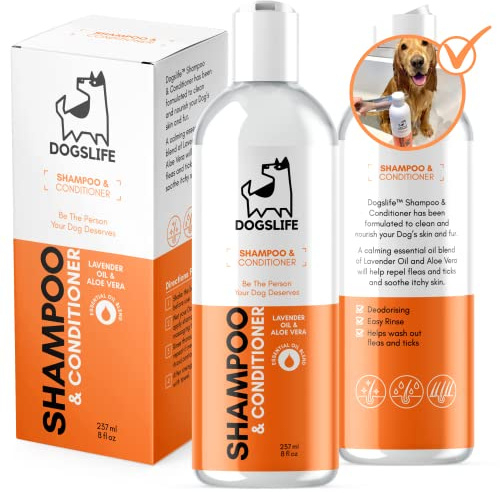 Shampoo balsamo per cani, detergente naturale tutto in uno, lenisce la pelle secca e pruriginosa, lavanda e camomilla, formula delicata per pelli sensibili e cuccioli
