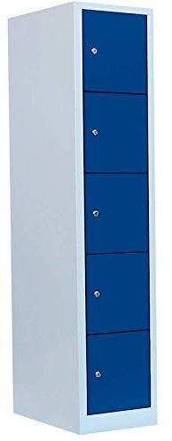 Lüllmann 5 Fächer Schließfachschrank komplett montiert mit XXL 40cm Fachbreite Wertfachschrank Fächerschrank Spind Grau/Blau 523911