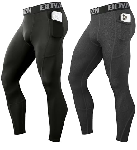 Boyzn 1 or 2,3 Pack Kompressionshose Herren, Funktionsunterwäsche Sport Leggings für Herren, Laufhose Unterhose Lang Strumpfhose Fitness Tights mit Taschen/Ohne Tasche für Laufen Radfahren Basketball