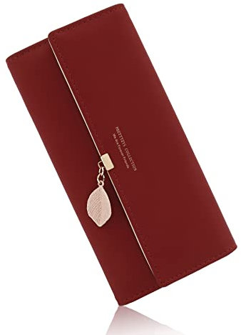 CALIYO Geldbeutel Damen aus glattem und weichem Synthetisches Leder Geldbörse Damen groß und im Langformat Portemonnaie sehr schöne Farben mit vielen Fächern und Handyfach (Bordeaux).
