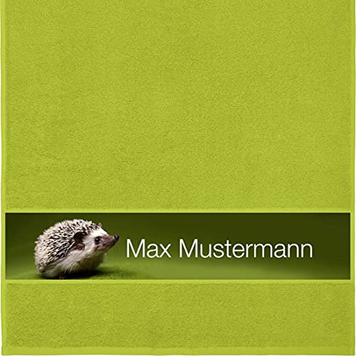 Manutextur Handtuch mit Namen - personalisiert - Motiv Igel - viele Farben & Motive - Dusch-Handtuch - hellgrün - Größe 50x100 cm - persönliches Geschenk mit Wunsch-Motiv und Wunsch-Name