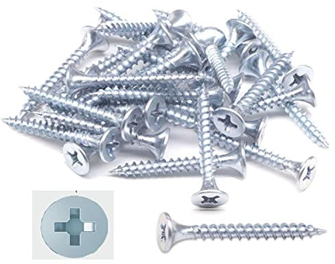TERF® Drywall Fine Thread Sharp Point Zinc Screws 3.5 X 42mm Phillips Flat Countersunk Zinc Screws For Drywall Plasterboard Wood and other similar types Screw Size 3.5 X 42mm - Pack of 100