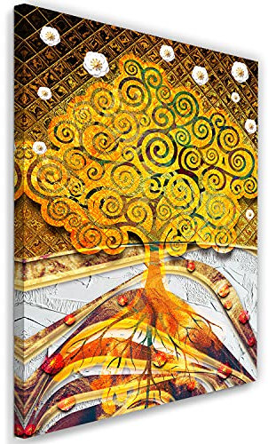 Feeby Vlies Leinwandbild Gustav Klimt Lebensbaum Moderner Stil Gemälde 20x30 cm Wand Bild Kunstdruck Deko Wohnzimmer Wohnungs Deko Gewirbelte Zweige Blumen Wurzeln Orange