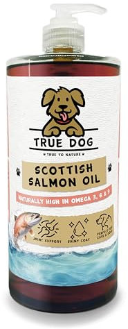 True Dog Scottish Salmon Oil for Dogs (1L) Omega 3 Fish Oil in Pump Dispenser for Healthy Coat, Joint Support and Immune System, Suitable for All Breeds and Sizes - Natural Pet Supplements