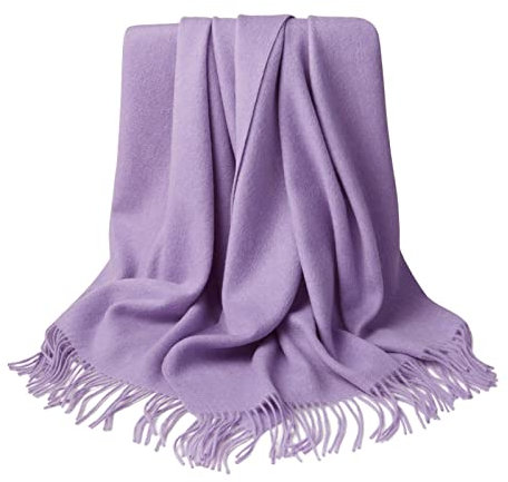 JHPAIOQ Schal Damen Winter, Kuschelige Warme Winter Schal, 200×70cm Einfarbige Kaschmir Schal mit Quasten, Weich Pashmina Winterschal Übergroße Deckenschal Wollschal Lange Stola Frauen Schals-Lila