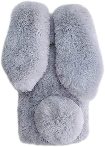 Fun Women Phone Shell für Oppo A96 Hase Pelz Handyhülle Kaninchen Case Schutzhülle Niedlich Pelzigen Hase Winter Weicher und Bequemer Etui Flauschige Plüschbezug Schale Tasche,Grey weiß