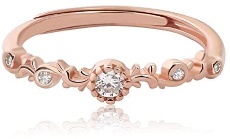 Meissa Bague Princesse Diamantée avec Feuille Vigne Bague Pouce en Argent Empilable Zircone Cubique Taille reglable (Or rose)