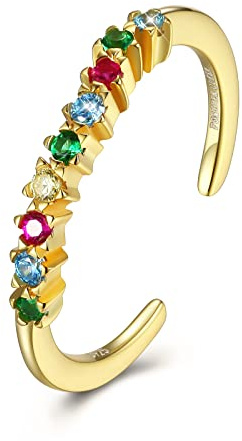 FOREVER QUEEN Bagues pour femmes Étoile Zircon multicolore Ajustable Or Bague en argent sterling 925