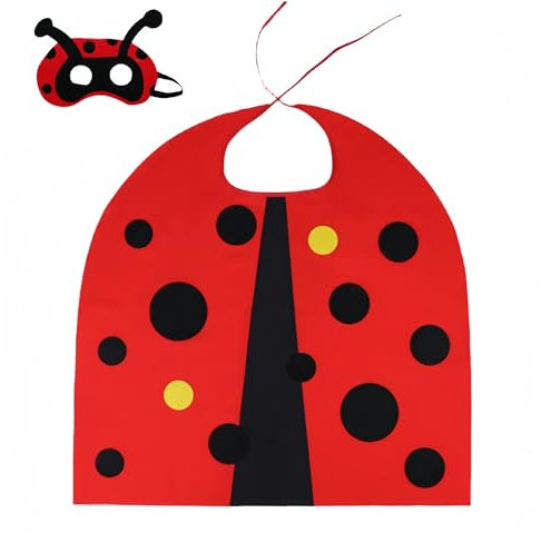 Proumhang Biene Marienkäfer Kostüme für Unisex Kinder,Fancy Dress Outfit,Mädchen Halloween Weihnachten Dress Up Kostüm,Tier Cosplay Flügel Cape für 3-8 Jahre,Maske +Umhang,70cm x 70cm Marienkäfer