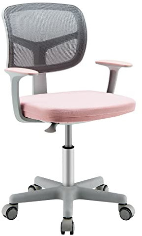 RELAX4LIFE Sedia Girevole per Bambini, Altezza Regolabile, Schienale e Braccioli, Ruote con Freni, Sedile a Rete per Bambini 3-10 Anni, Ideale per Cameretta e Studio (Blue) (Rosa)